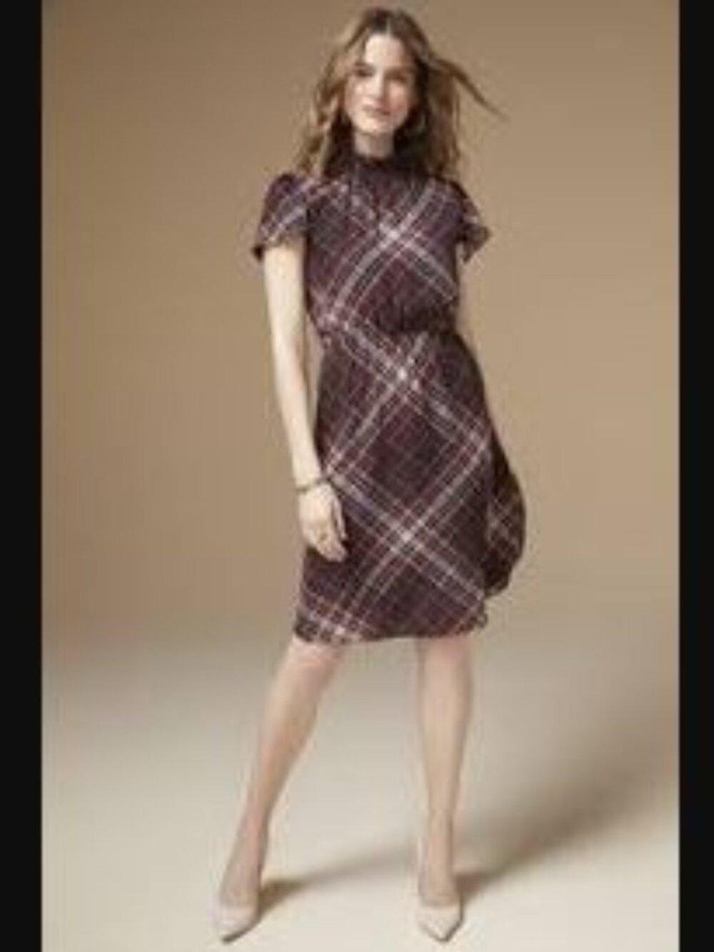 RW&CO. | Short-sleeve Midi Plaid Flutter Sleeve Dress | Large